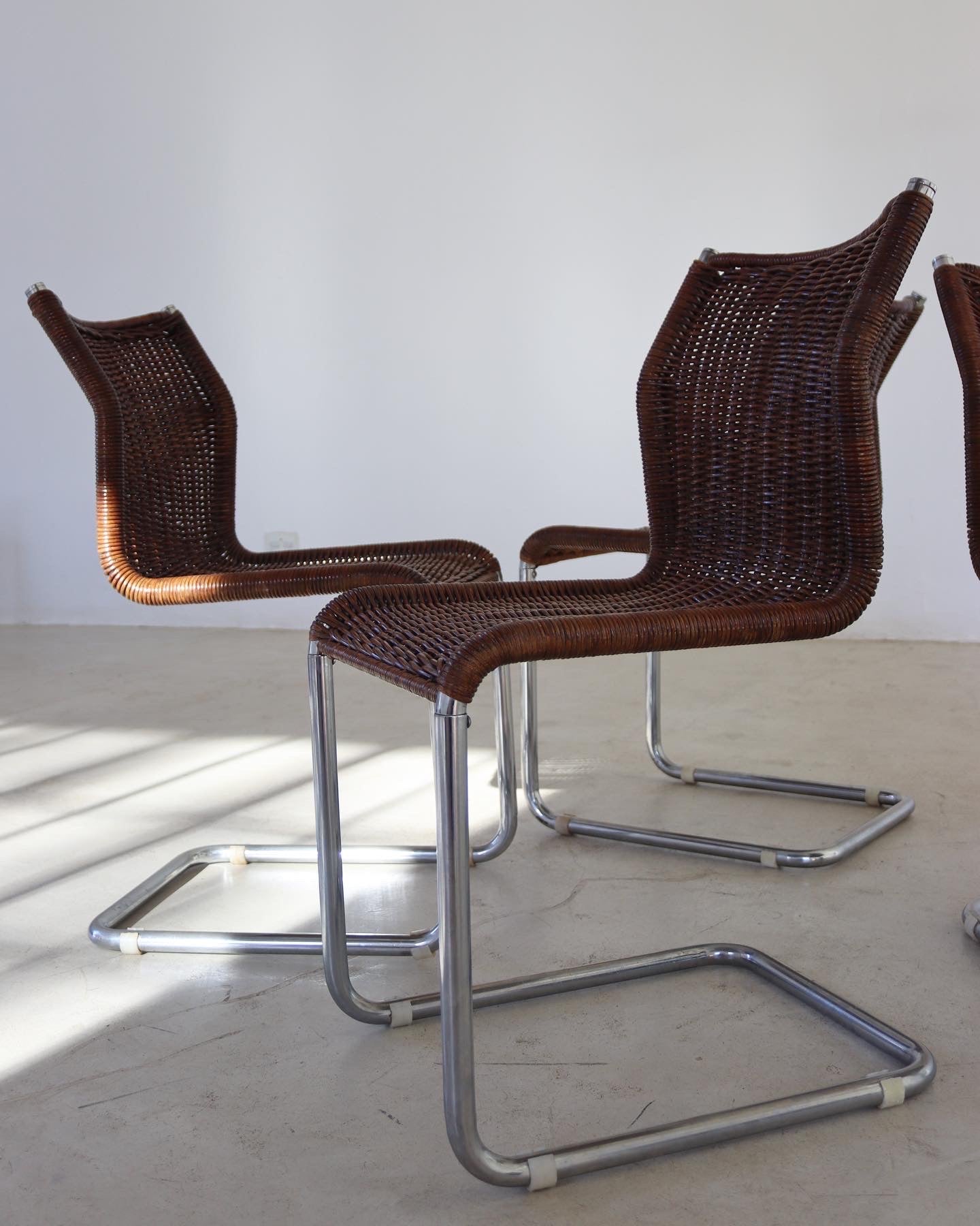 Vintage Woven rattan Cantilever Chairs