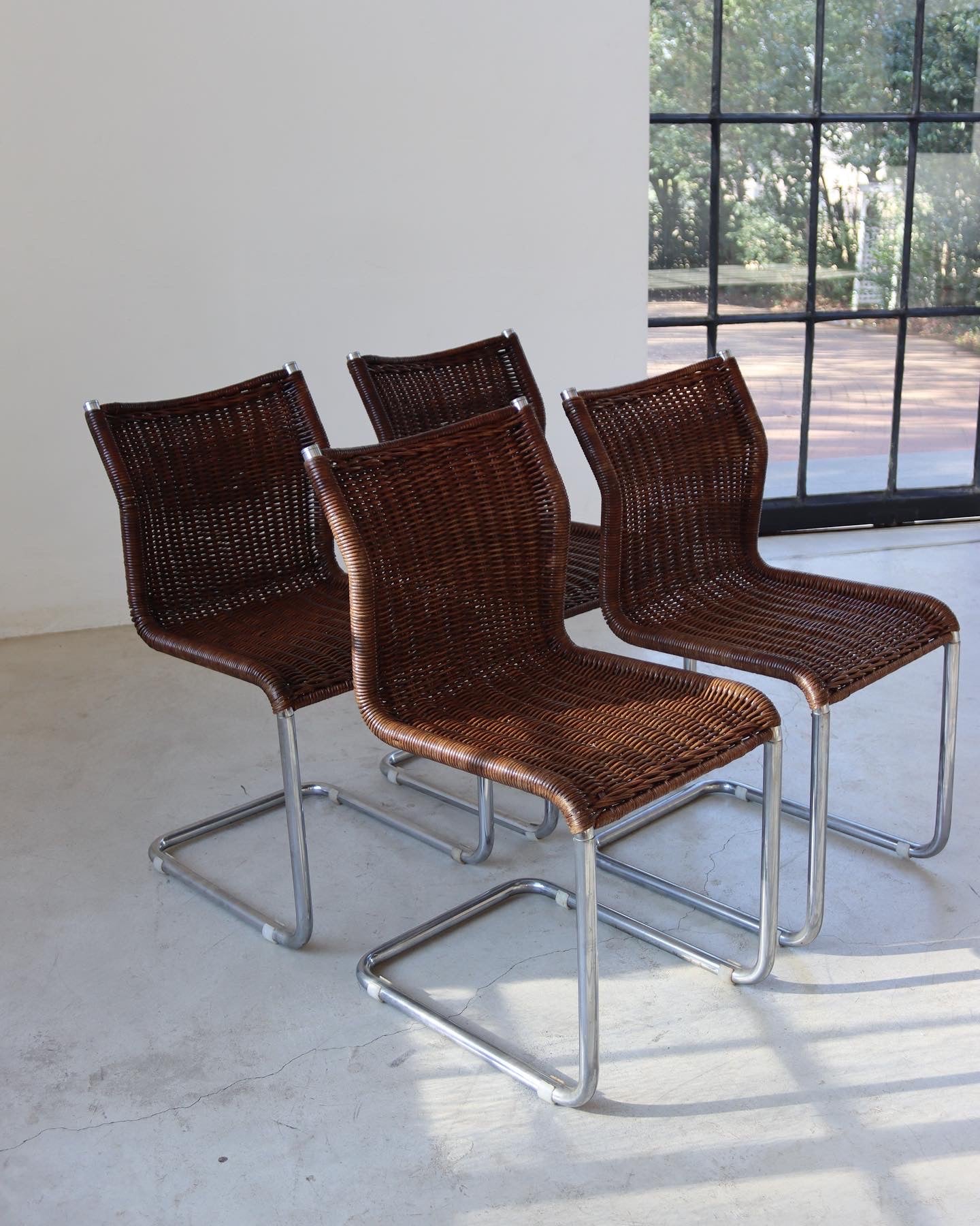 Vintage Woven rattan Cantilever Chairs