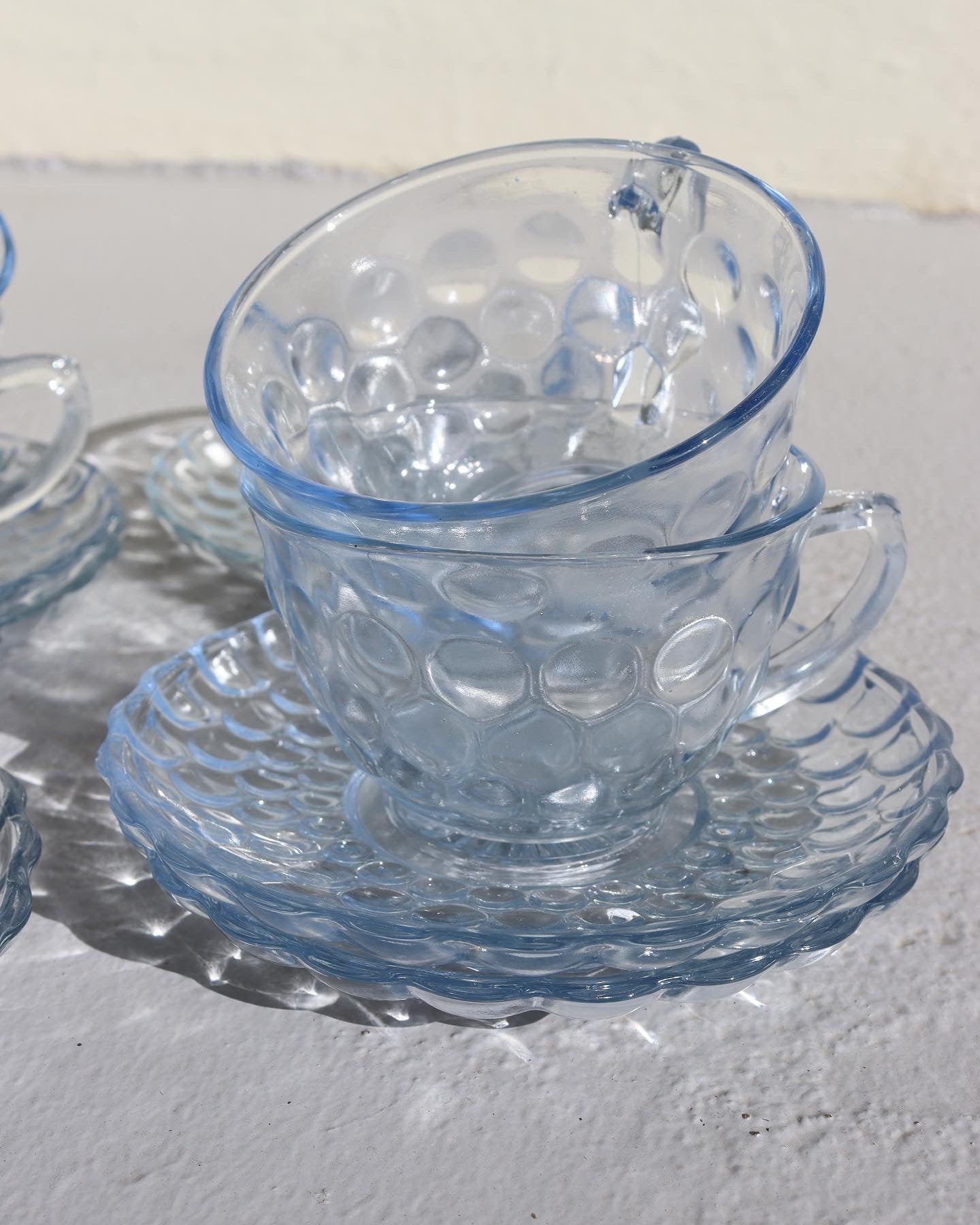 Anchor Hocking Glass BUBBLE Light Blue Cup & Saucer Depression Glassware