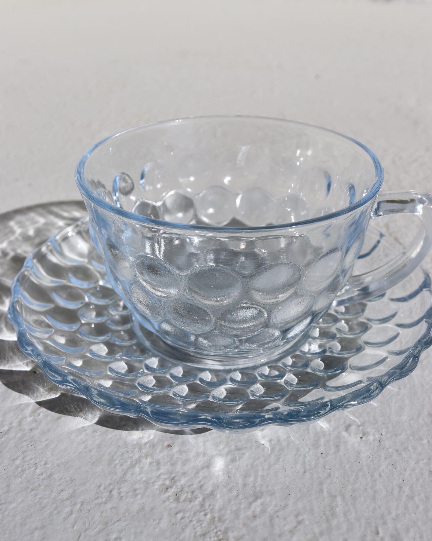 Anchor Hocking Blue Bubble Cup and Saucer - Old Time Glass